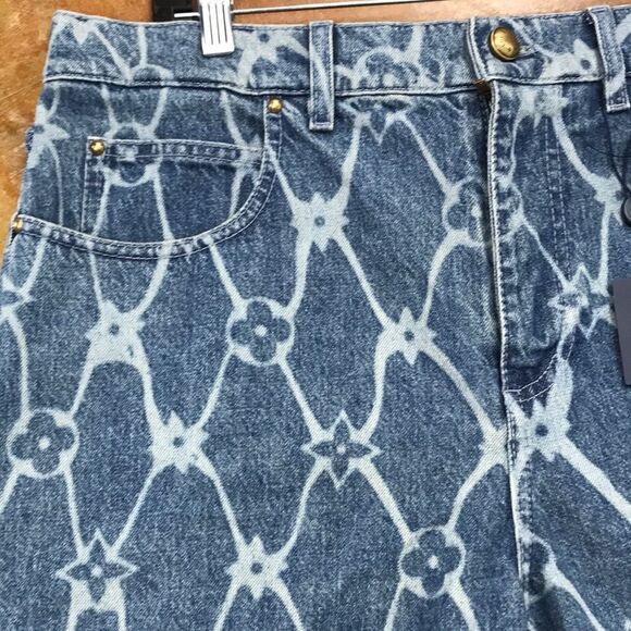 Louis Vuitton Blue Jean Shorts with Geometric Pattern - Picture 2 of 12